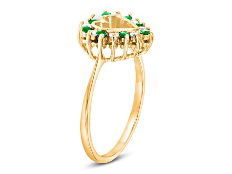 0.27ctw Emerald and Diamond Heart Shaped Ring in 14k Yellow Gold