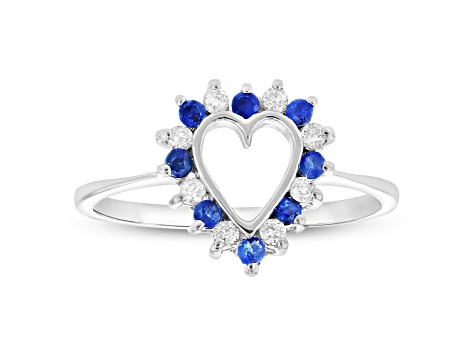 0.35ctw Sapphire and Diamond Heart Shaped Ring in 14k White Gold