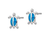 Rhodium Over Sterling Silver Lab Created Opal Turtle Post Earrings