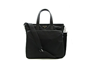 Prada Re-Nylon Black Nylon and Saffiano Large Crossbody Tote Bag