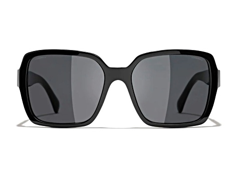 CHANEL ゴールドロゴ スクエアサングラス Chanel Square Black Frame Gold Tone Chanel Logo / Gray