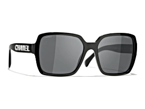 Chanel Square Black Frame Silver Tone Chanel Logo / Gray Lenses Sunglasses