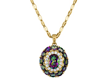 Picture of 14K Yellow Gold Over Sterling Silver Mystic Fire Topaz Pendant With Chain 4.3ctw