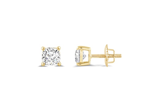 White Cubic Zirconia 14k Yellow Gold Studs With Velvet Gift Box 0.50ctw