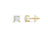 White Cubic Zirconia 14k Yellow Gold Studs With Velvet Gift Box 0.50ctw