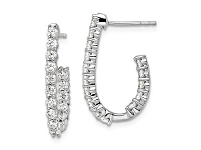 Rhodium Over 14K White Gold Lab Grown Diamond SI1/SI2, G H I, In and Out J-Hoop Earrings