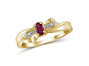 Red Ruby with White Diamond Accent 14K Gold Over Sterling Silver Ring 0.40ctw
