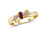 Red Ruby with White Diamond Accent 14K Gold Over Sterling Silver Ring 0.40ctw