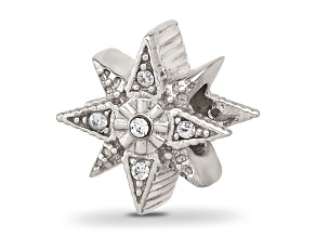 Sterling Silver Textured and Polished Cubic Zirconia Star Bead