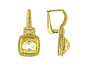 Judith Ripka 5ctw Canary Yellow Cubic Zirconia 14k Gold Clad Drop Earrings