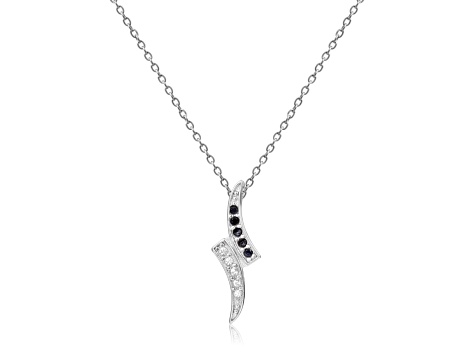 Round Black Sapphire and White Sapphire Sterling Silver Pendant With Chain