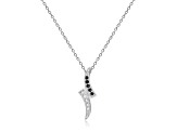 Round Black Sapphire and White Sapphire Sterling Silver Pendant With Chain