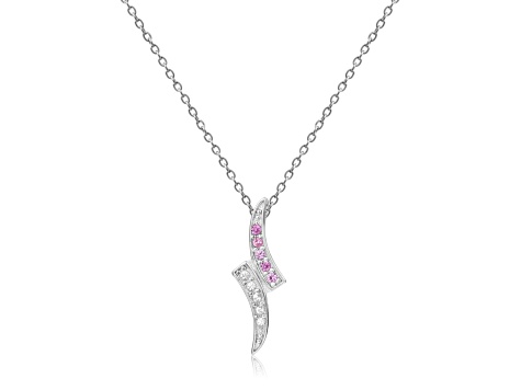 Round Pink Sapphire and White Sapphire Sterling Silver Pendant With Chain