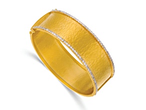 14K Yellow Gold Diamond Hammered Hinged Bangle 0.45ctw