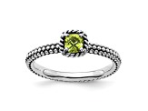 Sterling Silver Stackable Expressions Checker-cut Peridot Antiqued Ring 0.25ctw