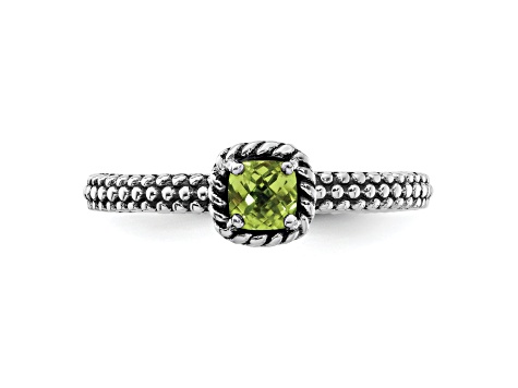 Sterling Silver Stackable Expressions Checker-cut Peridot Antiqued Ring 0.25ctw