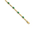 14k Yellow Gold and Rhodium Over 14k Yellow Gold Diamond and Oval Emerald Bracelet