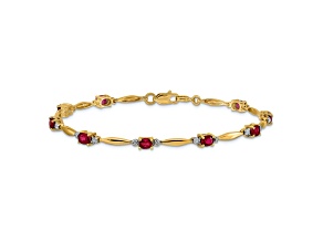 14k Yellow Gold and Rhodium Over 14k Yellow Gold Diamond and Oval Ruby Bracelet