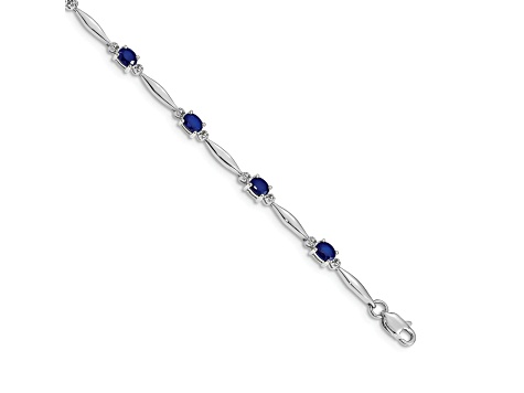 Rhodium Over 14k White Gold Diamond and Sapphire Bracelet