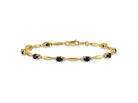 14k Yellow Gold and Rhodium Over 14k Yellow Gold Diamond and Oval Sapphire Bracelet