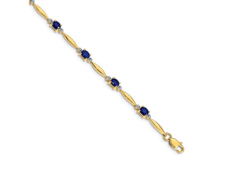 14k Yellow Gold and Rhodium Over 14k Yellow Gold Diamond and Oval Sapphire Bracelet