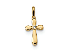 14k Yellow Gold Children's Cross Pendant with Cubic Zirconia stone