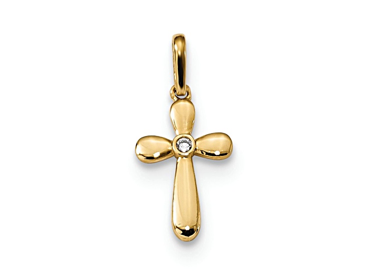 14k Yellow Gold Children's Cross Pendant with Cubic Zirconia stone