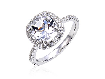 Picture of White Topaz Sterling Silver Halo Ring, 3.83ctw