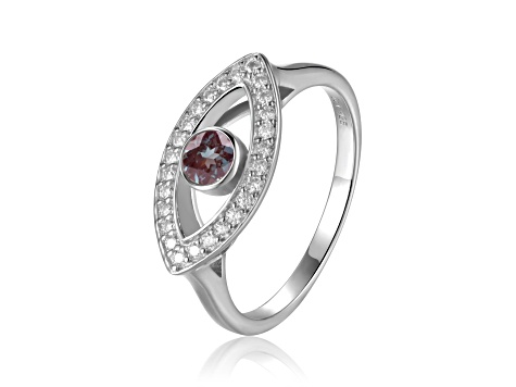 Lab Created Alexandrite with Moissanite Accents Rhodium Over Sterling Silver Evil Eye Ring