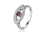 Lab Created Alexandrite with Moissanite Accents Rhodium Over Sterling Silver Evil Eye Ring