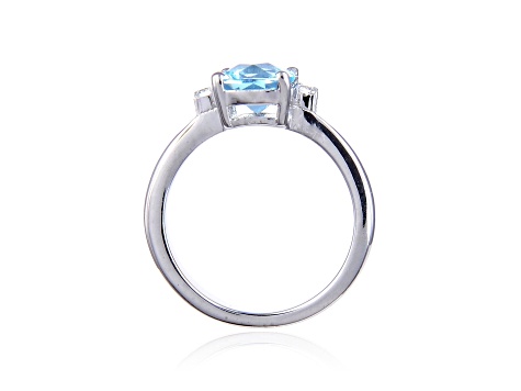 Square Cushion Blue Topaz with White Topaz Accents Sterling Silver Tapered Shoulders Ring, 1.88ctw