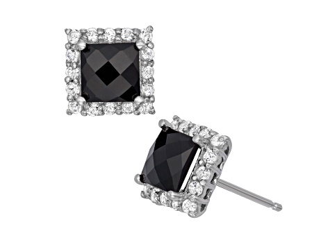 Black Onyx Sterling Silver Halo Stud Earrings 2.32ctw