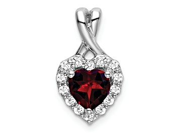 Picture of Rhodium Over 14k White Gold Garnet and Diamond Halo Heart Pendant