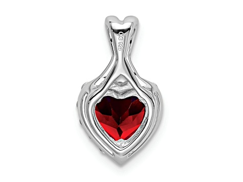 Rhodium Over 14k White Gold Garnet and Diamond Halo Heart Pendant