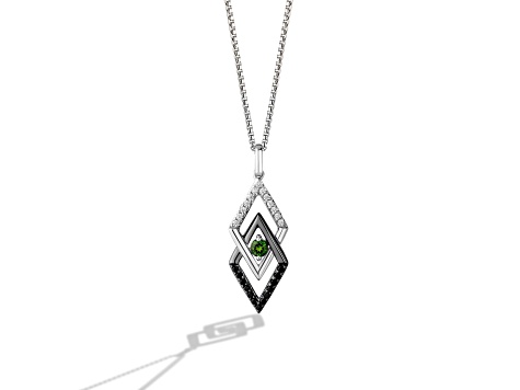 Star Wars™ Fine Jewelry Light X Dark Chrome Diopside & Diamond Rhodium Over Silver Pendant 0.35ctw