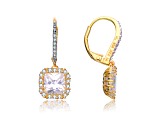 Clear Square Cubic Zirconia, 14k Gold Plated Over Sterling Silver Drop Earrings