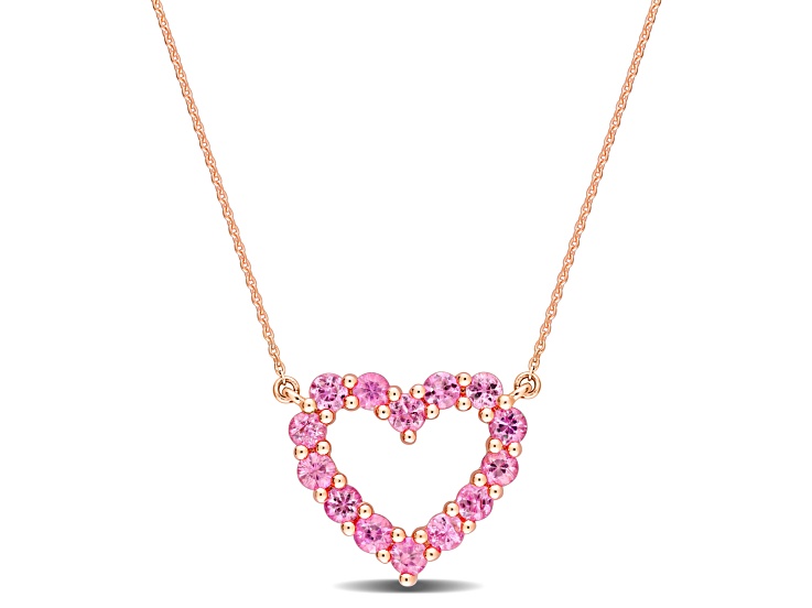 1 1/8 CT TGW Pink Sapphire Heart Pendant with Chain in 10K Rose Gold