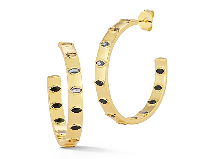 Rachel Zoe 14K Gold Over Brass Ombre Cubic Zirconia Flat Inside Out Hoops