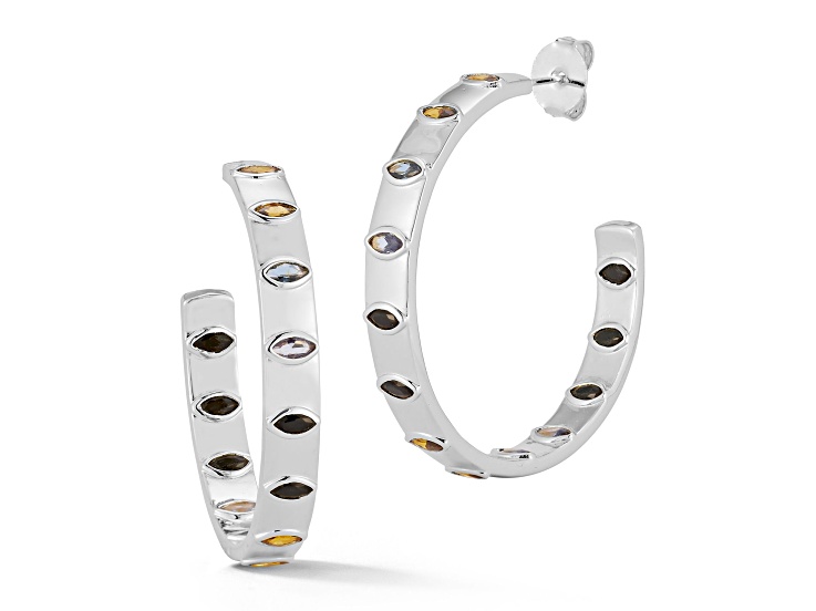 Rachel Zoe Rhodium Over Brass Ombre Cubic Zirconia Flat Inside Out Hoops