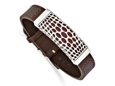 Brown Leather and Stainless Steel Red Agate 7-9-inch Bracelet