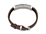 Brown Leather and Stainless Steel Red Agate 7-9-inch Bracelet