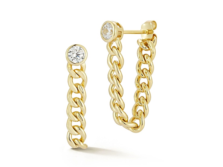 Sterling Statements 14K Yellow Gold Over Silver Curb Chain Front/Back Earrings with Cubic Zirconia