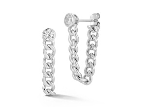 Sterling Statements Rhodium Over Sterling Silver Curb Chain Front/Back Earrings with Cubic Zirconia