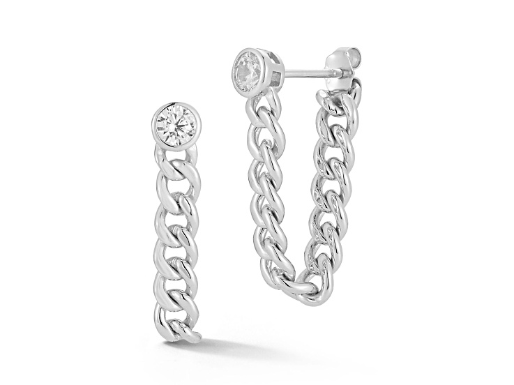 Sterling Statements Rhodium Over Sterling Silver Curb Chain Front/Back Earrings with Cubic Zirconia
