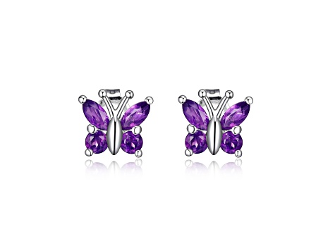 Purple Amethyst Sterling Silver Butterfly Earrings