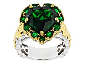 Green Chrome Diopside Rhodium & 24k Yellow Gold Over Palladium Sterling Silver Ring 6.33ctw