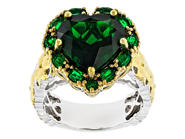 Green Chrome Diopside Rhodium & 24k Yellow Gold Over Palladium Sterling Silver Ring 6.33ctw