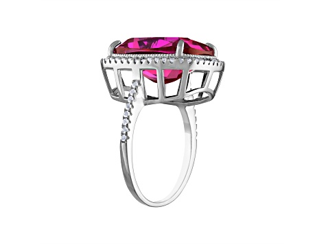 Pink Lab Created Sapphire Halo Sterling Silver Ring 13.94ctw