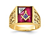 10K Yellow Gold Men's Lab Created Ruby and Diamond Lodge Masonic Ring