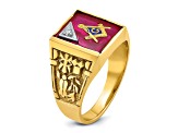 10K Yellow Gold Men's Lab Created Ruby and Diamond Lodge Masonic Ring